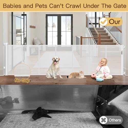 Reinforced 120 Inch Retractable Baby Gates for Doorway (White / 33" Tall x 120" Wide（ With Reinforced Bar ）)