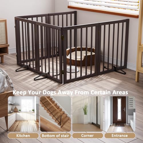 Freestanding Pet Gate 55 (Bamboo Dog Gate Brown / 6 Panel - 110 inches Wide)