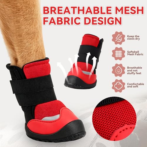Dog Boots Rugged Anti (RED / #10 (Width 3.0 inch) for 74-88 lbs)