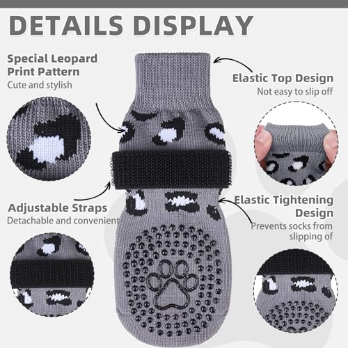Dog Socks for Hot (Leopard Grey / Small/Medium (4 Pack))