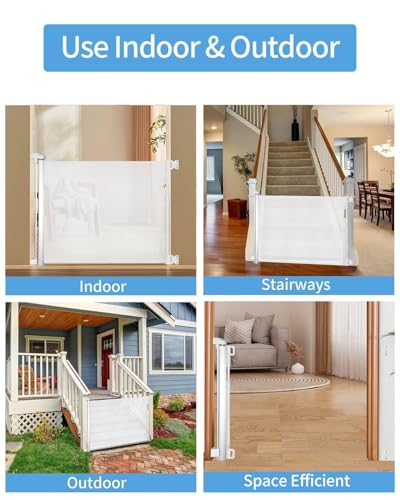 Retractable Baby Gate for Doorways and Stairs (White / 33x71 Inch)