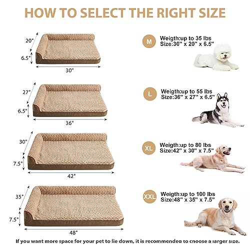 Orthopedic Washable Dog Bed (Beige Coffee / 42.0"l x 30.0"w x 7.5"th)
