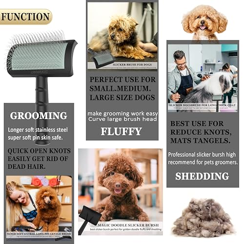 Doodle Brush Poodle Slicker Brush for Grooming Fluff Shedding Easy (black)