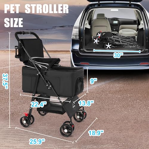 3 in 1 Pet Dog Stroller for Small Medium Dogs 10 (Black)