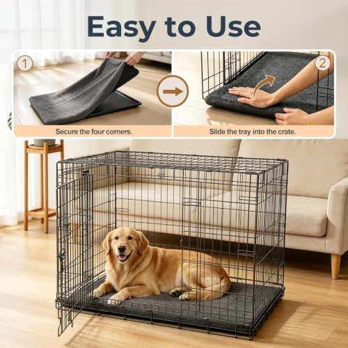 Dog Crate Pan Cover with Softer Fluffy Top for 42 inch Pet Cage (Fits 42 inch Crate Pan / Deep Gray)
