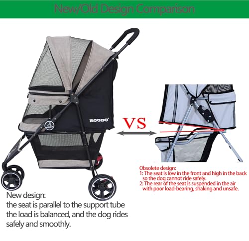3 Wheel Dog Pet Cat Stroller Best Lightweight Foldable Compact Portable Jogger All Terrain Travel Pet Gear Puppy Kitty Stroller for up to 30lbs Medium Small Dogs and Cats (Light khaki)