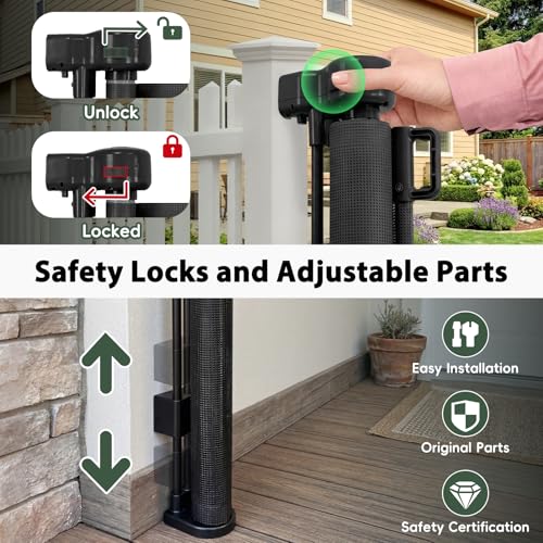 275" Retractable Baby Gates Extra Wide Driveway Gate Garage Fence (Black / (48" Tall x 275" Wide))