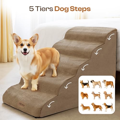 Extra Wide Dog Stairs for Large Dogs (Coffee / Stairs- 25"H)