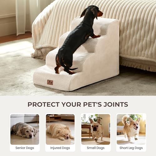 Dog Stairs for Small Dogs 18” H (Beige / 24"D x 15"W x 18"H)