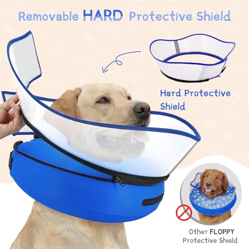 Raised Inflatable Dog Cone Collar to Stop Licking (Solid Blue / XL(Neck 14"-18"))