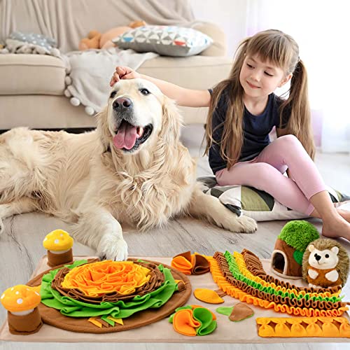 Pet Snuffle Mat for Dogs Hedgehog Puzzle Toy Large Sniffing Mat with Squeaky Mushrooms Portable Indoor