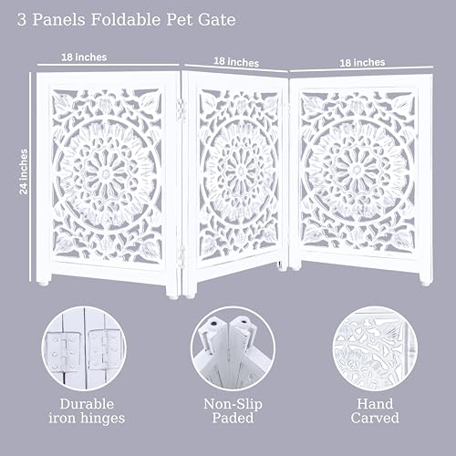 Lightnpro 3 Panel Wooden Dog Gate (Antique White Circle / 24x54 - Ember)