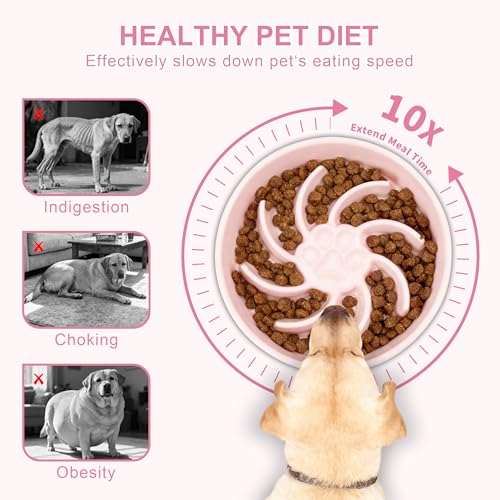 Ceramic Slow Feeder Dog Bowl (Pink)
