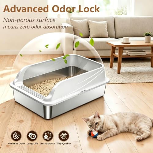 2 Pack Stainless Steel Litter Box Large Easy Clean 2 (Light Grey 2PACK XL)