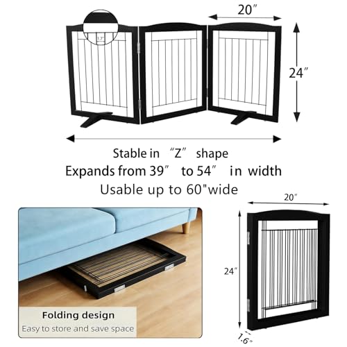 Freestanding Dog Fence Indoor (Black / 【3 Panels】60''w x 24''h)