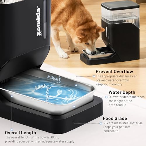 1.6 Gallon Automatic Dog Water Dispenser with Stainless Steel Bowl (Black / 6L)