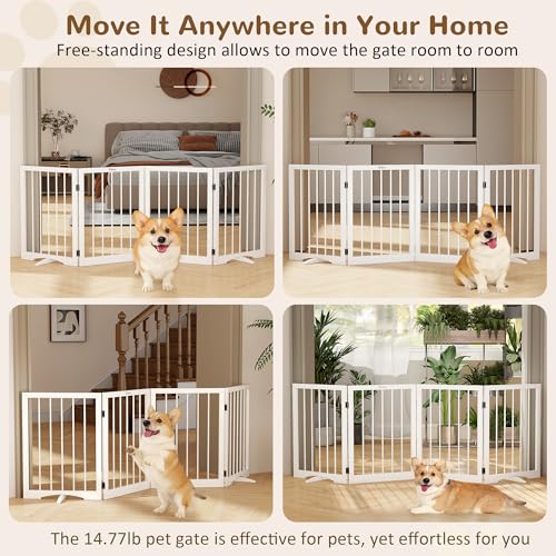 Free Standing Dog Gate Indoor (White / 4-Panel, 24"Tall)