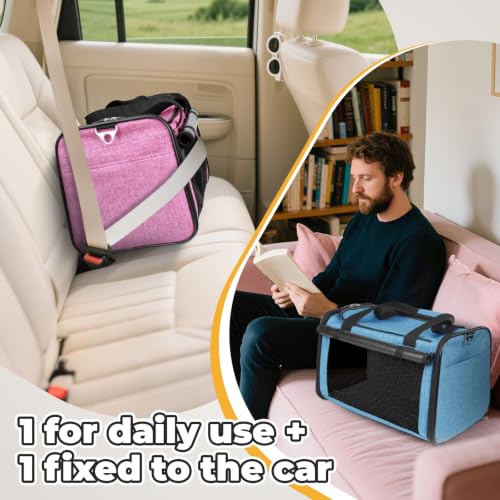 2 Packs 25 lbs Soft Sided Pet Carrier for Large Cat & Small Dog (17.5"L x 11.0"W x 11.0"H / Pink*1+Lake Blue*1)