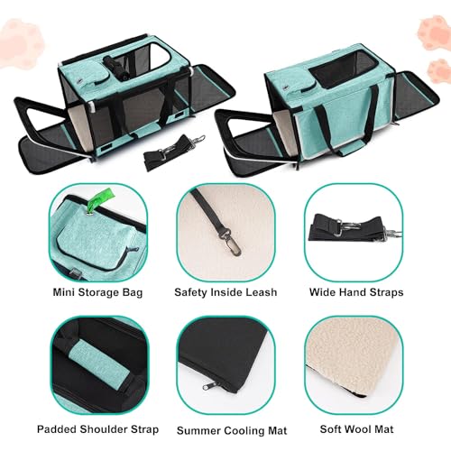 Small Dog Carrier Yorkshire Puppy Softshell Chihuahua Transport Cage (Turquoise / 18.1"L x 11.8"W x 11.8"H)