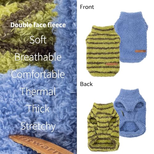 2 Pack Striped Fleece Dog Sweater (Large / Sky Blue-Olive Green)