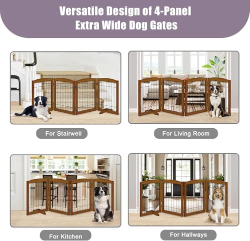 4 Panel Freestanding Wooden Dog Gate (30"Height-4 Panel / Oak Cherry)