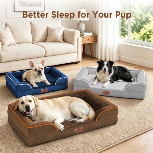Waterproof Orthopedic Dog Bed for Extra Large Dogs (42.0"L x 30.0"W x 8.5"Th / Grey White)