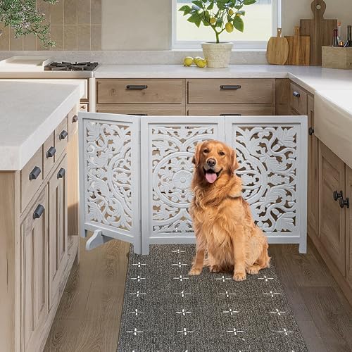 Freestanding Pet Gate for Dogs (White Antique / 48x28" 3 Panel Circle)