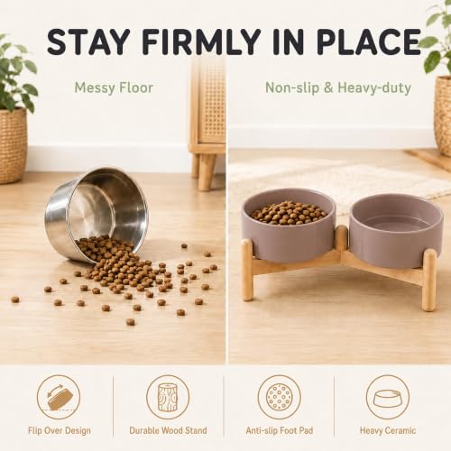 Ceramic Dog Bowls Elevated (Brown Coffee)