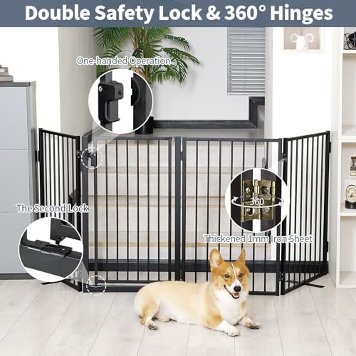 Metal Freestanding Dog Gates with Door for Outdoor Indoor (Black / 【2 Panels】 32''H*40''W)