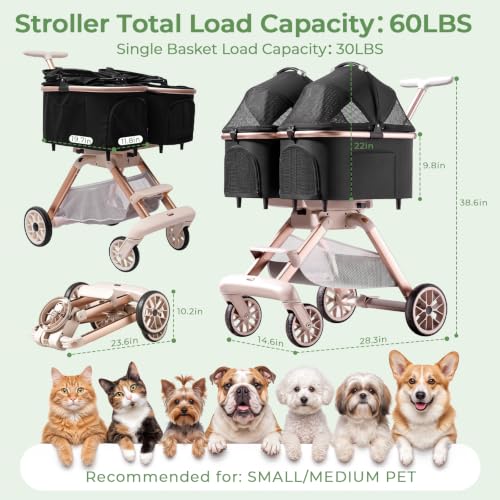 Double Pet Stroller with Detachable Carriers (Black)