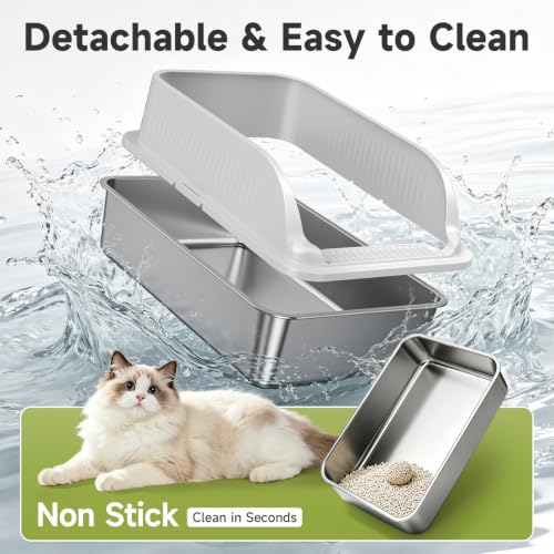 Stainless Steel Cat Litter Box with Lid (Grey XL)