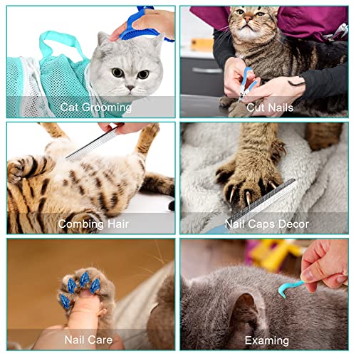 10 PCS Cat Washing Bag for Bath Shower Adjustable Net Grooming Set (Grey+Green)