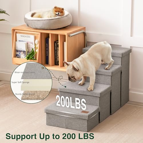 Dog Stairs for High Bed (Solid Grey / 37.4" X 17" X 21.3" H)