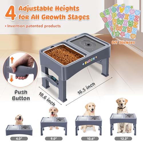 3-in-1 Elevated Dog Bowls with 4 Height Adjustable Raised Stand (Blue)