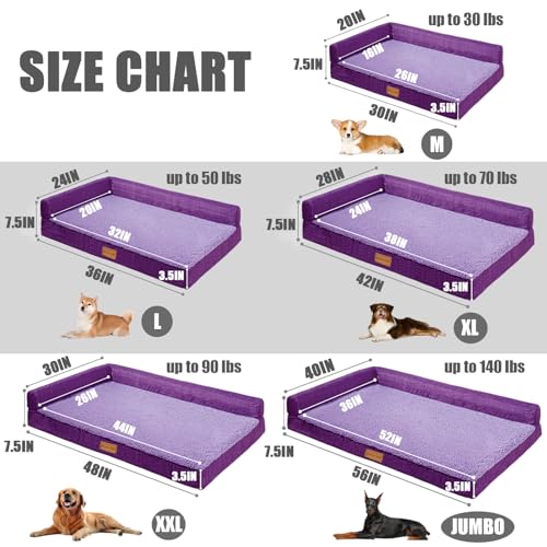 Orthopedic Large Dog Bed Washable Pet Sofa Bed 42''X28''Purple (Purple / 42"L x 28"W x 3.5"Th)