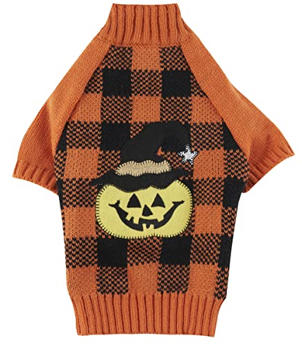 Orange Black Plaid Halloween Costume Clothes Pumpkin Dog Sweater for Large Dogs (X-Large / Orange Black Plaid)