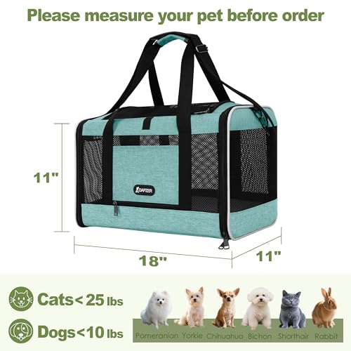 Cat Carrier 18"x11"x11" TSA Approved Ventilated Pet Air Travel Cage (Turquoise / 18.0"L x 11.0"W x 11.0"H)