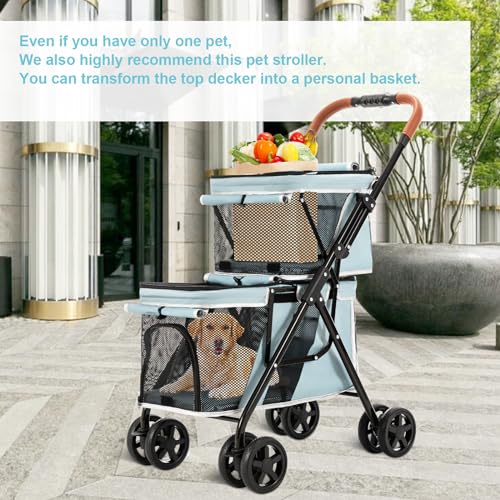 Double Pet Stroller for 2 Dogs & Cats (Light Blue)