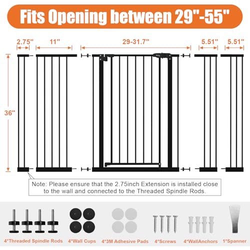 36" Extra Tall Baby Gate for Stairs (Black / 29-55"Wide, 36"Tall)