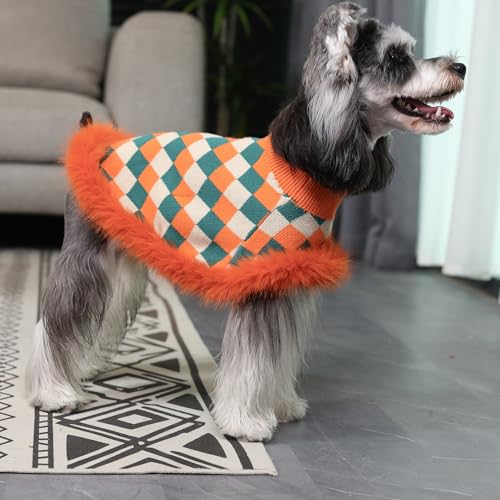 Dog Sweater Cloak (Large(Back Length 14") / Orange & Green)