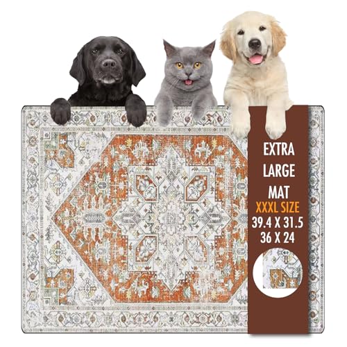 Dog Food Mat 39.4"x31.5" Largest Absorbent Dog Mat for Food and Water (39.4"L x 31.5"W / Bohemia red)