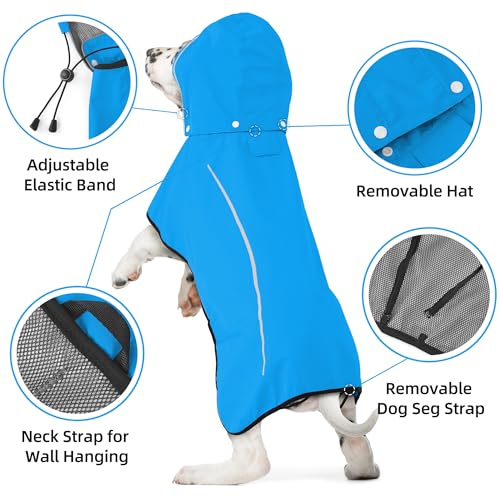 Dog Raincoat Adjustable Waterproof Pet Rain Jacket (Blue / Small)