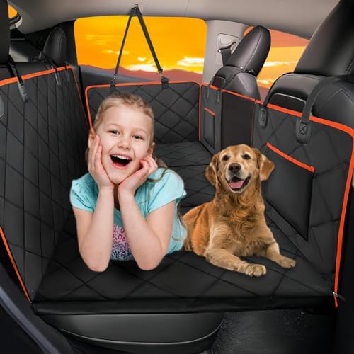 Hard Bottom Dog Car Seat Cover for Back Seat (L - For Cars/ Mid-Size SUV/ Small Truck / Orange)