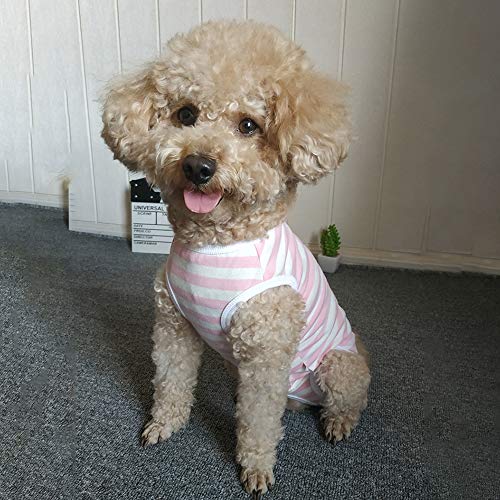 Dog’s Recovery Suit Post Surgery Shirt for Puppy (Small / pink white stripe)