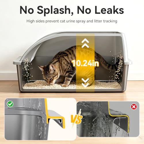 XL Stainless Steel Litter Box for Cats (Light Gray-2Pack)