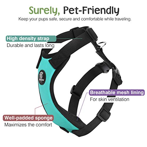 Dog Seat Belt Vest Harness for Car (Blue / L (Chest: 22-32.3", Neck: 16.9-26"))