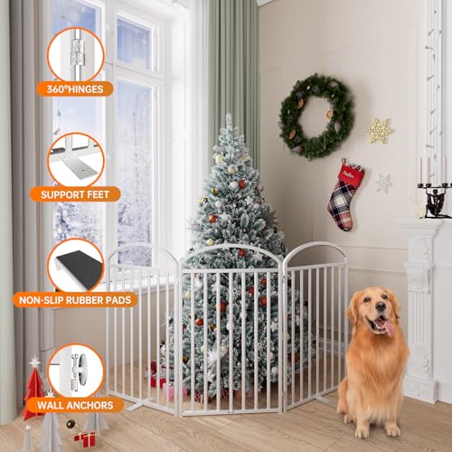 3 Panles Full Matel Freestanding Dog Gates (【3 Panels】72"W*36H" / White)