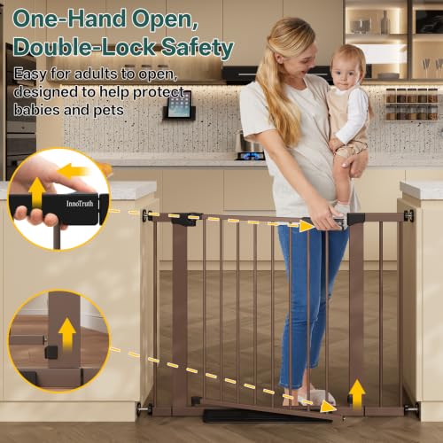 29.6 39.1 in Wide Baby Gate for Stairs and Doorways (Brown / 29.6-39.1"W x 28"H)