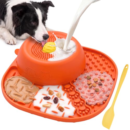 Slow Feeder Dog Licking Bowl with Rolling Ball (Orange)
