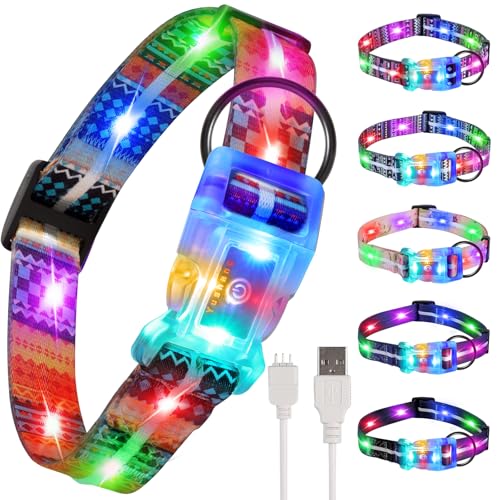 Ight Up LED Dog Leash and LED Dog Collar Set USB Rechargeable Waterproof (Bohemian Orange / 1.5m Leash+10-25in Collar Can be Crop)